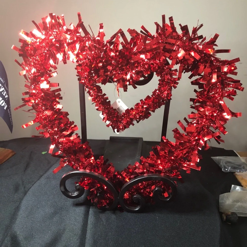 Double Red Heart Tinsel Wreath